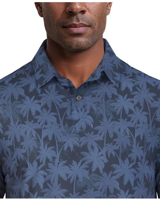 PGA TOUR Blue All-over Geometric Palm Print Short-sleeve Golf Polo Shirt for men