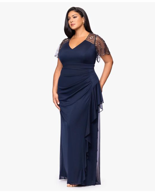princess polly baby blue dress Xscape Womens Gathered Maxi Evening Dress In Blue main image 0