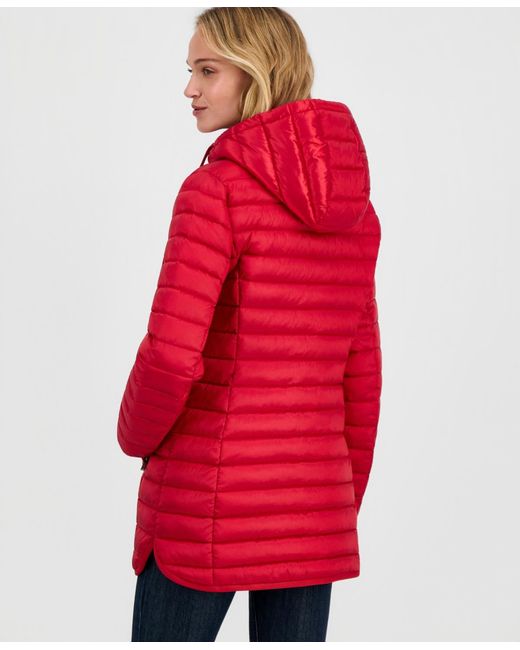 Michael Kors Red Michael Packable Hooded Puffer Coat