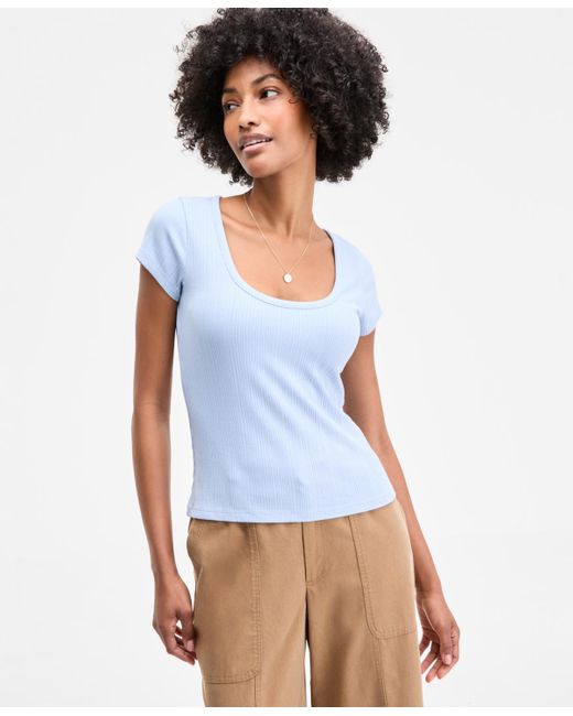 On 34th White Ribbed Scoop-neck Tee