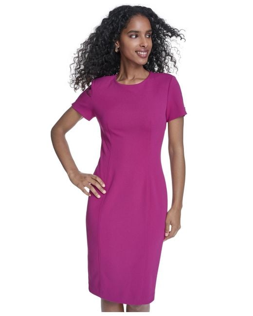 Calvin Klein Crewneck Short Sleeve Sheath Dress in Purple | Lyst