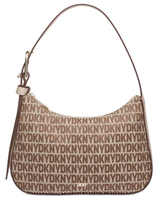 DKNY Brown Deena Monogram Top Zip Small Shoulder