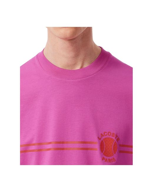 Lacoste Pink Heritage Short Sleeve Graphic Tennis T-shirt for men