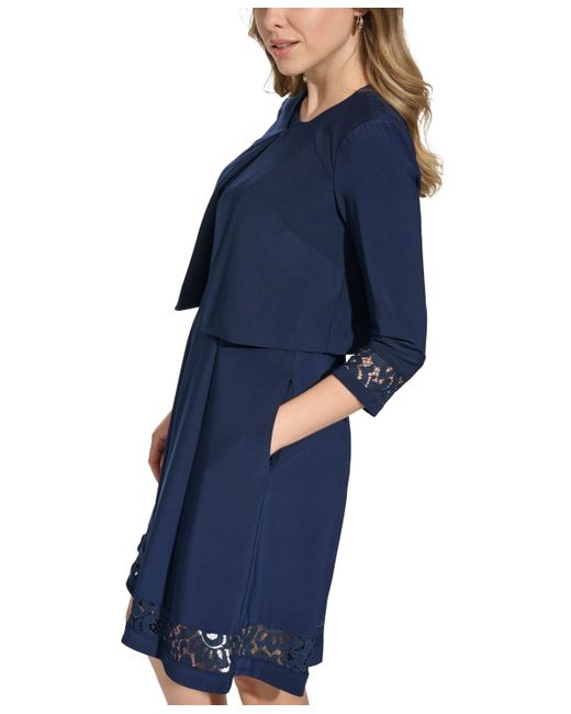 Jessica Howard Blue 2-pc. Lace-trim Jacket Dress