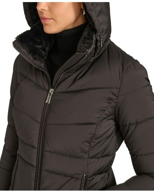 Calvin Klein Black Faux-fur-lined Hooded Puffer Coat