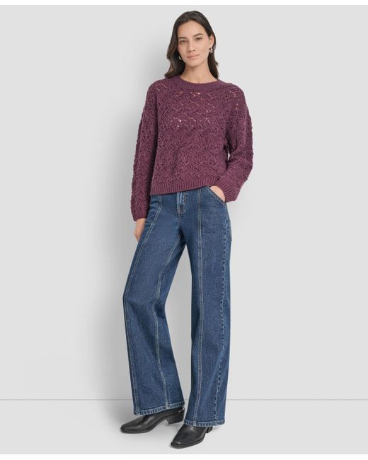 DKNY Blue Petite Pointelle Crewneck Sweater