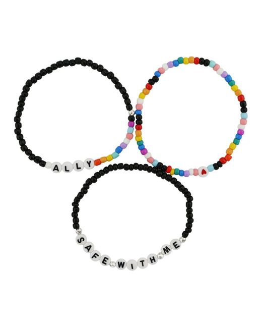 Rebl Jewelry Metallic 3-piece Beaded Stretch Bracelet Set Ally And Safe With Me