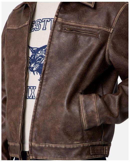 MNML Brown Washed Leather Jacket