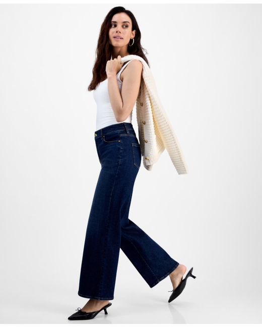 INC International Concepts Blue Petite High-rise Wide-leg Jeans