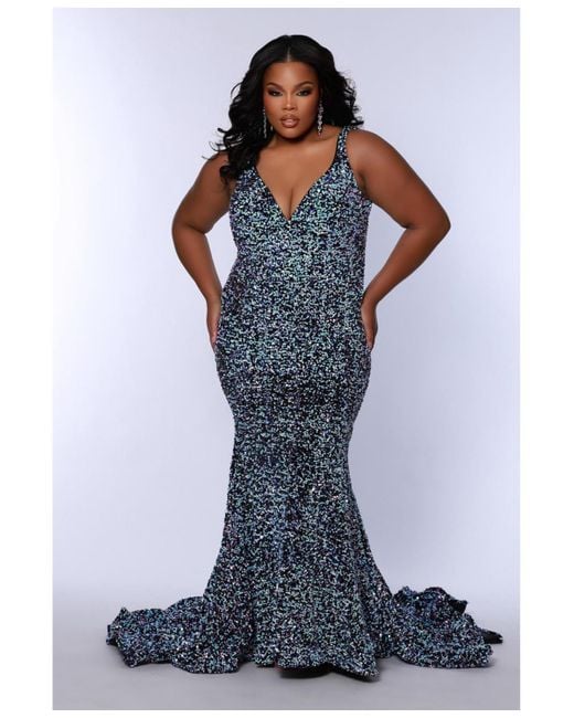 Johnathan Kayne for Sydneys Closet Women's Blue V-neck Mermaid