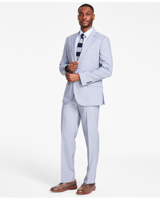 Nautica Blue Modern-fit Check Suit for men