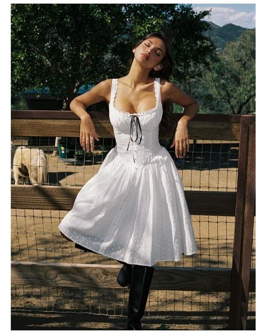 Miss Circle White Madison Cotton Eyelet Square Neck Midi Dress