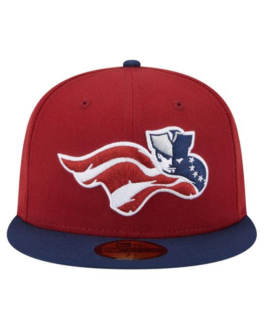 KTZ Red Burgundy/navy Somerset Patriots Authentic Collection 59fifty Fitted Hat for men