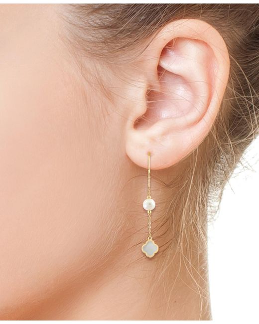 Effy White Effy Freshwater Pearl & Mother-of-pearl Clover Linear Drop Earrings