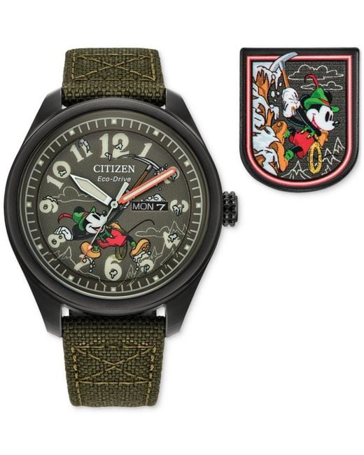 Citizen Eco drive Disney Alpine Mickey Mouse Explorer Green Strap Watch 42mm Boxed Set for Men Lyst