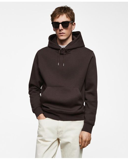 Mango Brown Cotton Kangaroo-hooded Sweatshirt for men