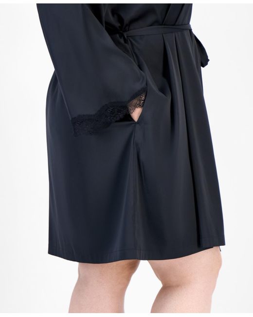 INC International Concepts Blue Plus Size Lace-trim Satin Wrap Robe
