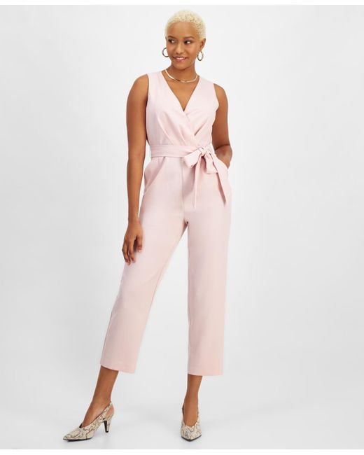 BarIII Pink Sleeveless Tie-waist Jumpsuit