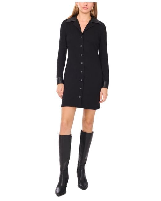 1.STATE Black Button-up Collar Mini Dress