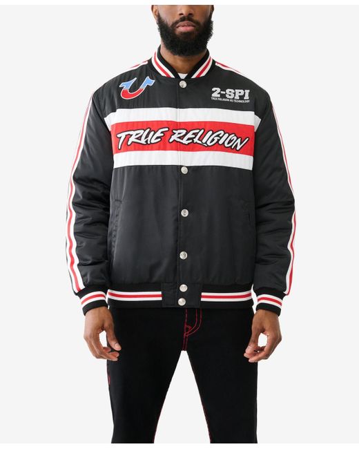 True Religion Black Tr Racing Bomber Jacket for men