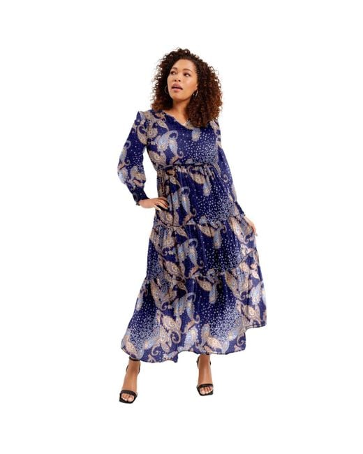 June + Vie Blue June + Vie June + Vie Tiered Maxi Dress
