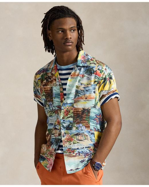 Polo Ralph Lauren Blue Classic-fit Patchwork-print Camp Shirt for men