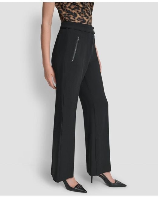 DKNY Black Double Weave Wide Leg Pants