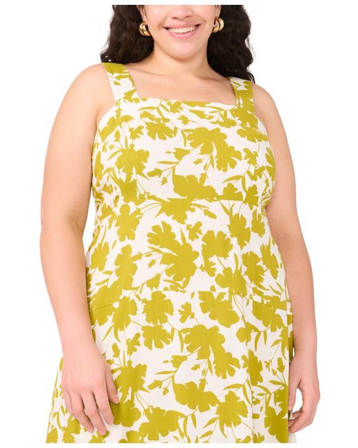 Vince Camuto Yellow Plus Size Square-neck Smocked-back Sleeveless Maxi Dress