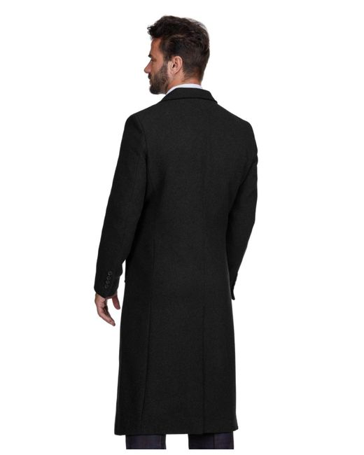 Braveman Black Knee Length Wool Blend Three Button Long Jacket Overcoat Top Coat for men