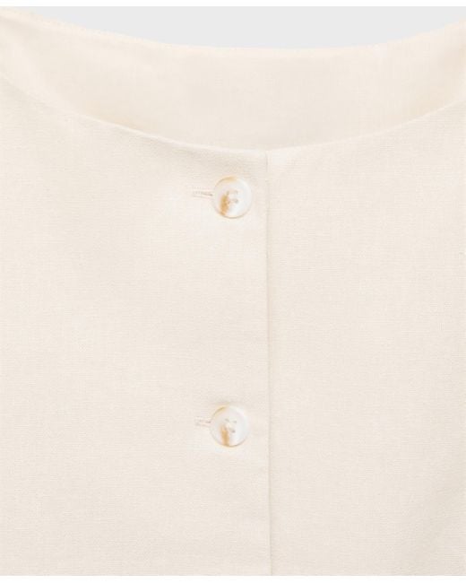Mango White Short Button-down Linen-blend Dress