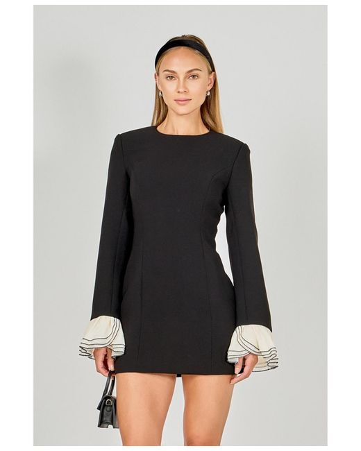 knee length dresses for ladies Black Wrap Dress - Smocked Long Sleeve Dress
