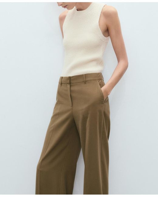 Mango Green Straight Mid-rise Pants