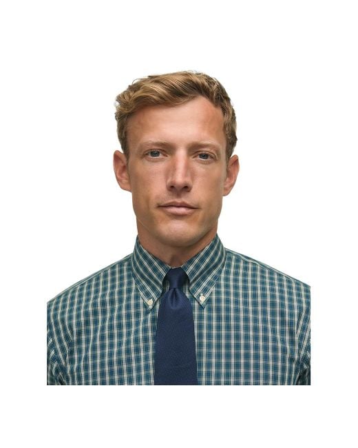 Brooks Brothers Blue Regular-fit Polo Button- Down Collar Tartan Plaid Dress Shirt for men