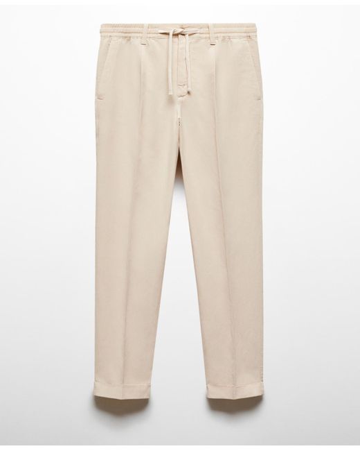 Mango Natural Linen-blend Slim-fit Drawstring Pants for men