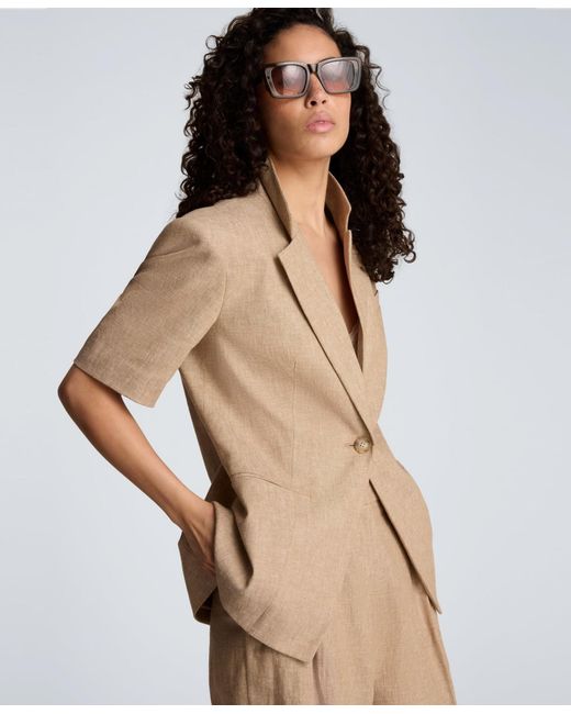 Kenneth Cole Natural Short-sleeve Button Front Jacket