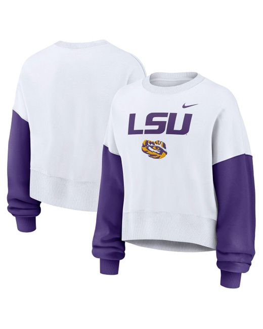 Nike Blue Lsu Tigers Color-block Oversized Cropped Pullover Sweatshirt