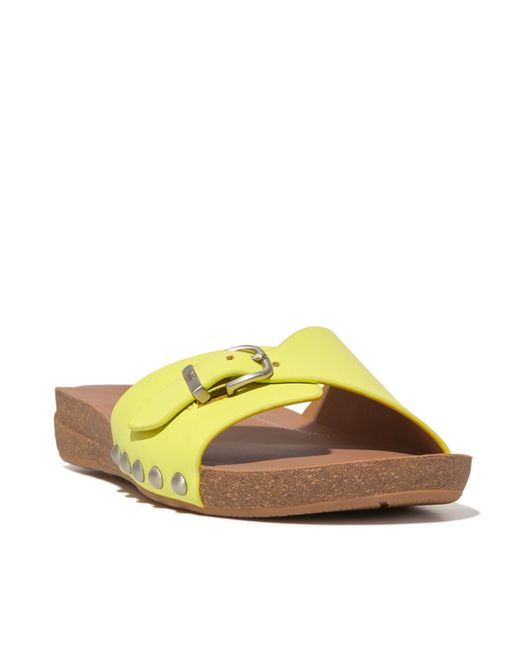 Fitflop Yellow Fitfop Iqushion Adjustable Buckle Metallic-leather Slides