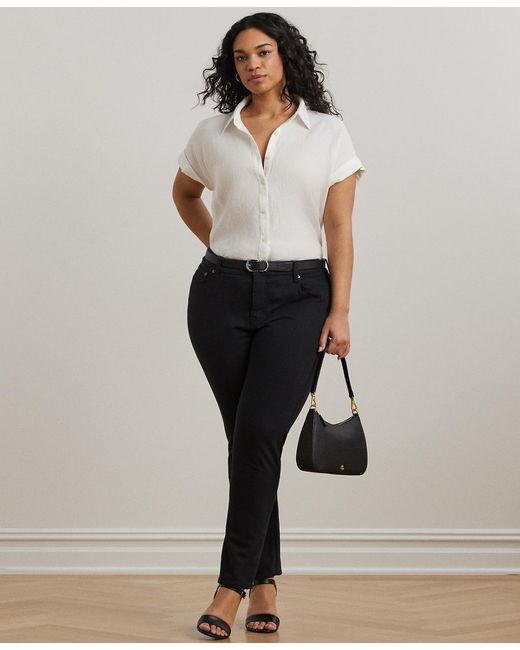 Ralph Lauren Blue Plus Size Linen Dolman Sleeve Top