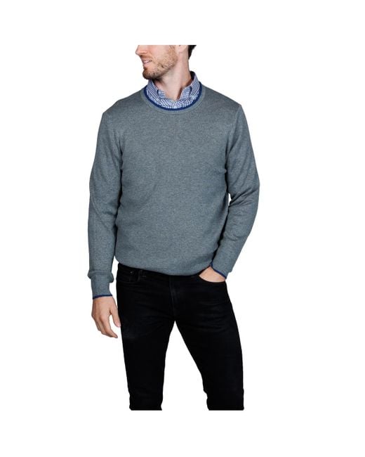 Tailorbyrd Blue Fine Knit Crew Neck Sweater for men