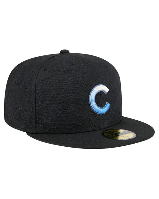 KTZ Black Chicago Cubs Tonal Koi 59fifty Fitted Hat for men