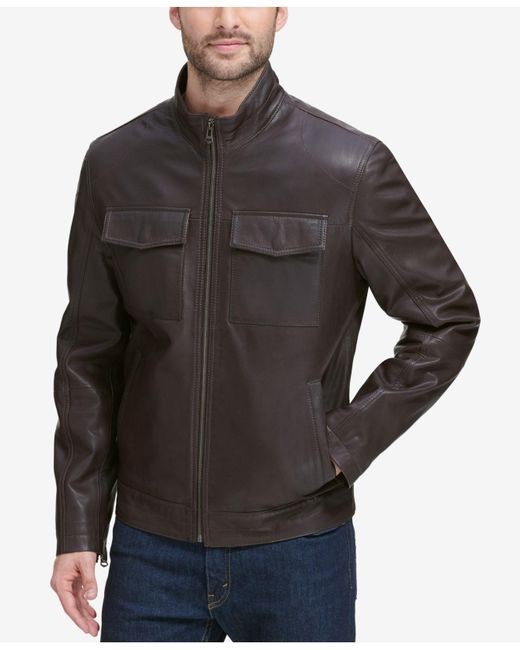 cole haan men's leather trucker jacket
