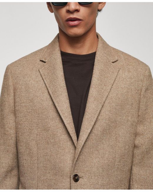 Mango Natural Slim-fit Herringbone Wool Suit Jacket for men