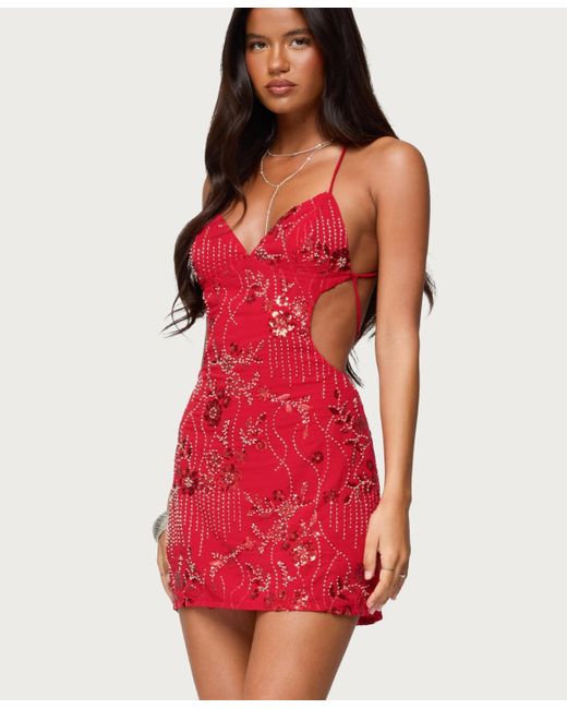 Edikted Women's Red Annalee Backless Beaded Chiffon Mini Dress Edikted Women's Red Annalee Backless Beaded Chiffon Mini Dress