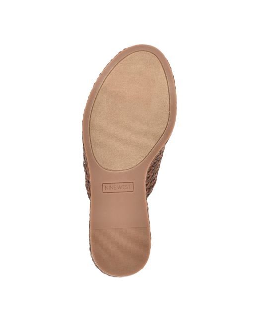 Nine West Brown Everie Round Toe Woven Wedge Sandals