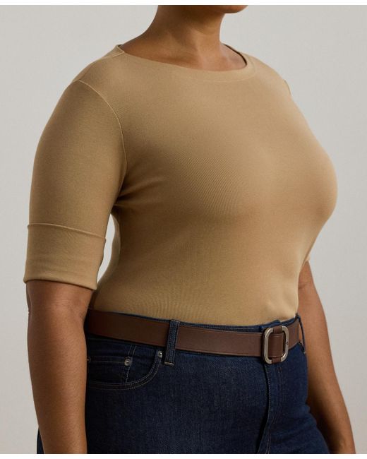 Ralph Lauren Blue Plus Size Elbow-sleeve Tee