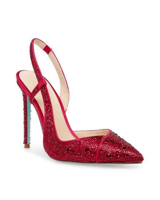 Betsey Johnson Synthetic Rocky Rhinestone Slingback Pumps in Red Lyst