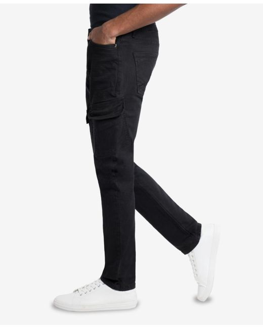 Xray Jeans Black Slim Fit Stretch Cargo Jeans for men