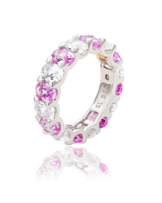 SUZY LEVIAN NEW YORK Sterling Silver Oval Sapphire And Created White Sapphire Eternity Band