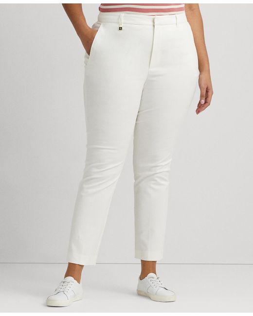 Lauren by Ralph Lauren White Plus Size Stretch Cotton Cropped Pants