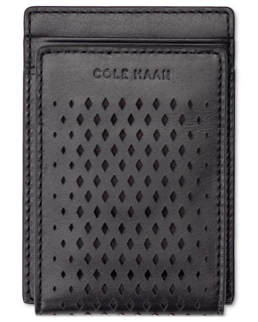Cole Haan Gray Washington Perforated Leather Card Case Wallet for men
